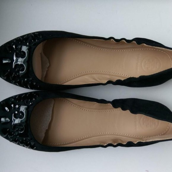 NWT Tory Burch® Black Delphine Crystal Logo Flats - Picture 5 of 8